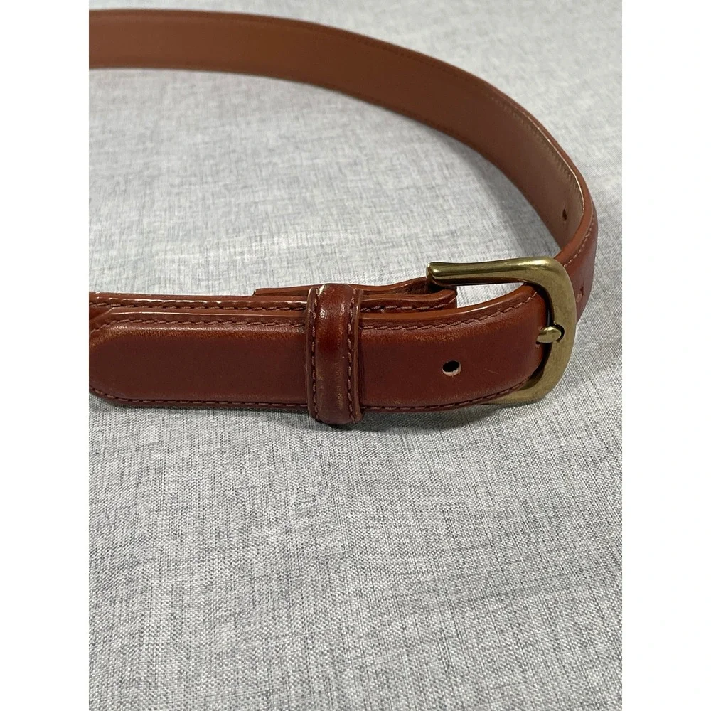 LL Bean Mens 34 Brown Genuine Leather Belt Brass Buckle Made in USA 0WW59